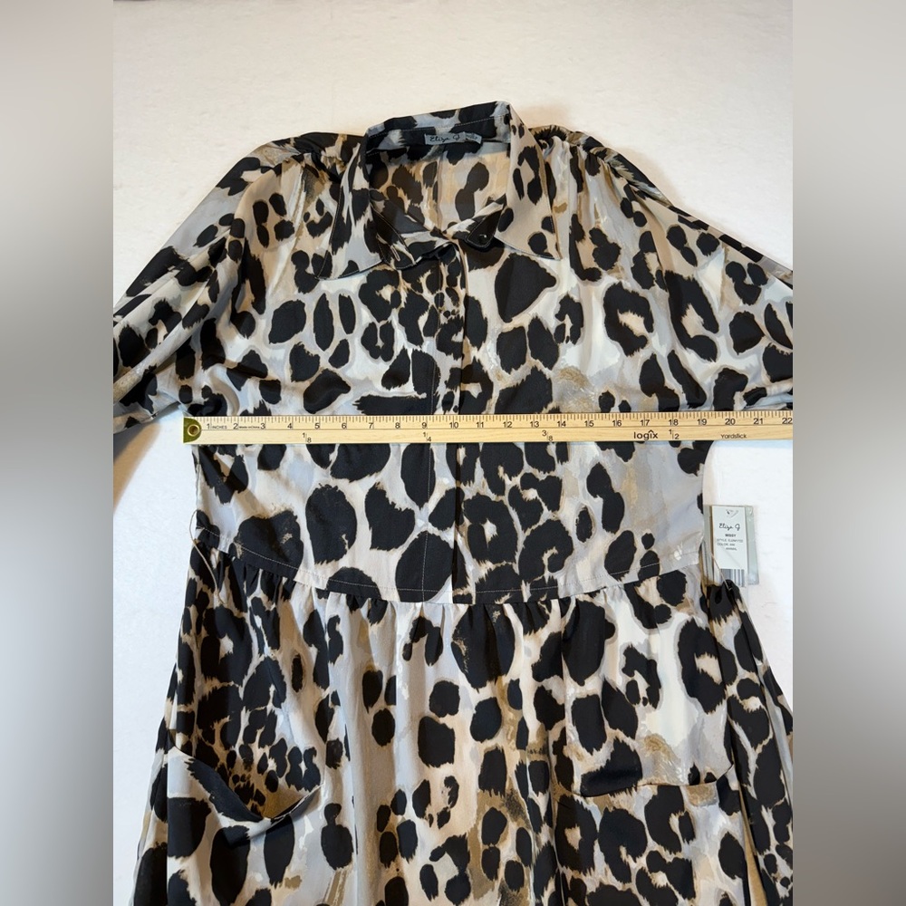 Eliza J Leopard Print Shirt Dress Belted Pockets Midi Size 14 - Picture 5 of 6
